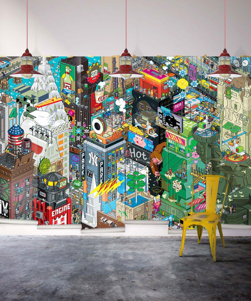 New York 8bit Pixel, Our Most Popular Graphic Mural • Milton & King