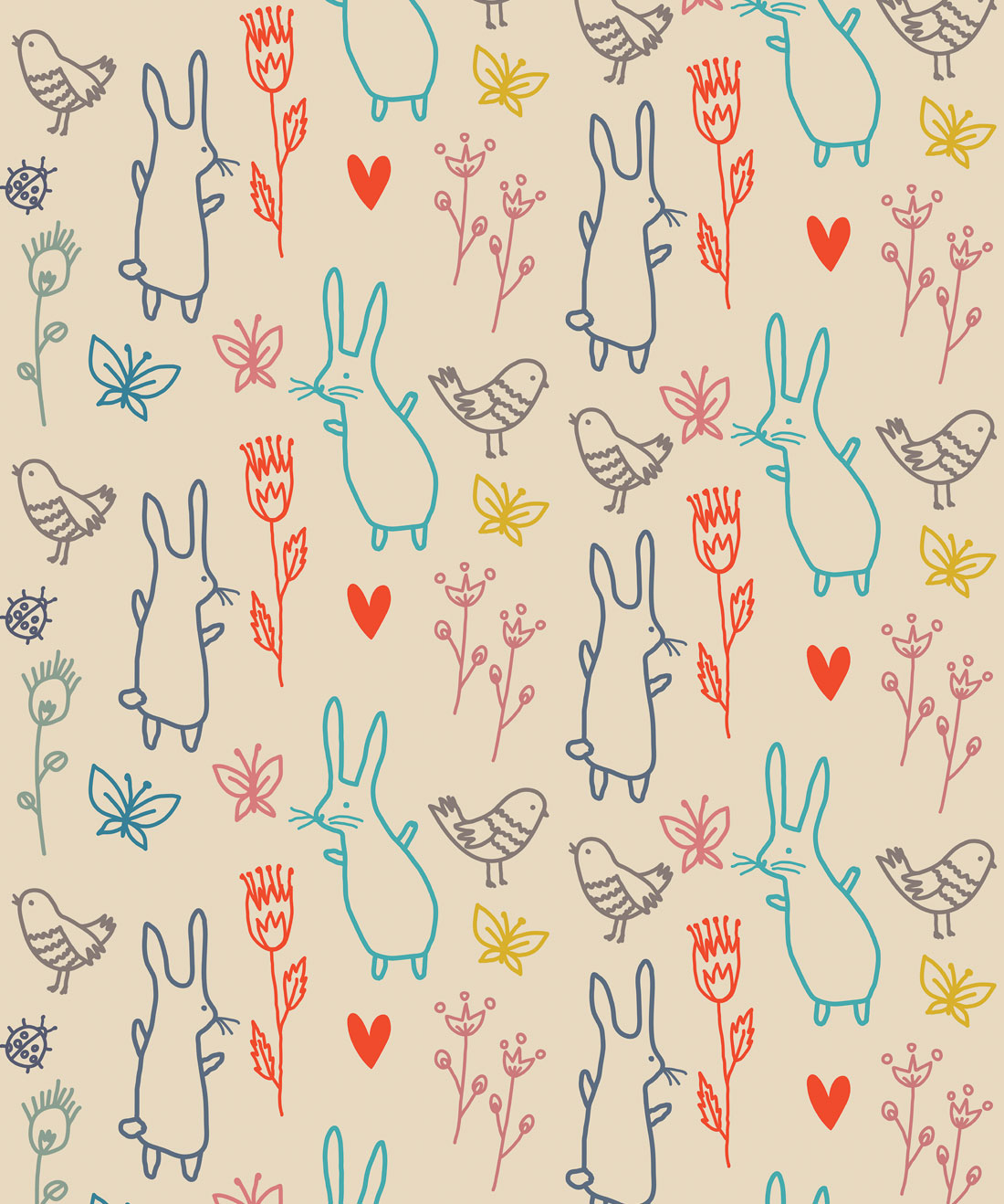 Summer Rabbits Wallpaper, Genderneutral Wallpaper • Milton & King UK